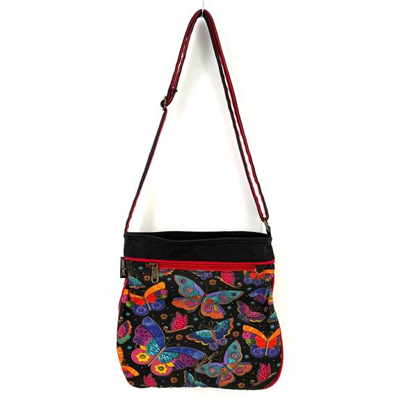 Laruel Burch Beaded Butterfly Pirnt Crossbody Shoulder Handbag Adjustable Strap - Picture 2 of 6